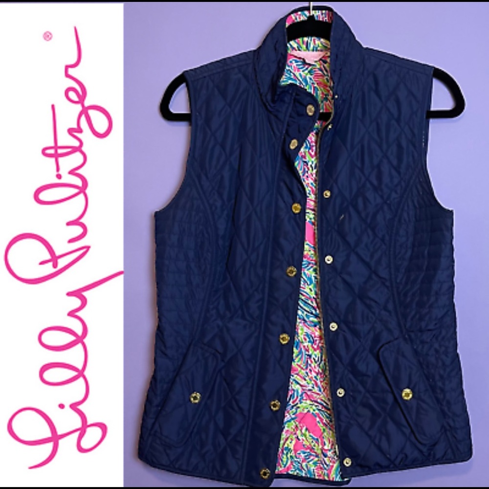 Lilly Pulitzer navy getaway quilted pocket vest